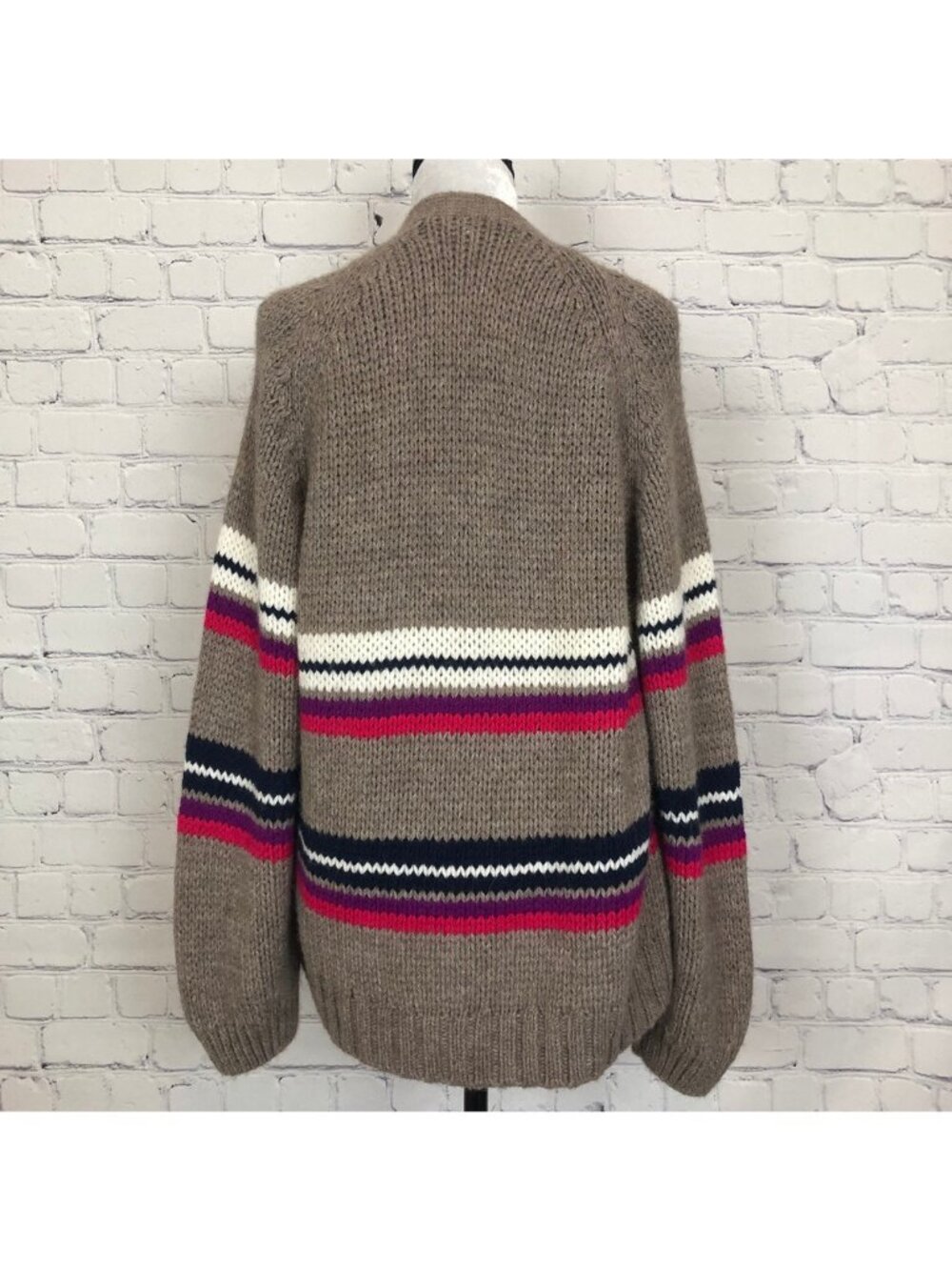 Xirena Lander Cardigan Sweater Size M Alpaca Blend Brown Stripe - Picture 3 of 8